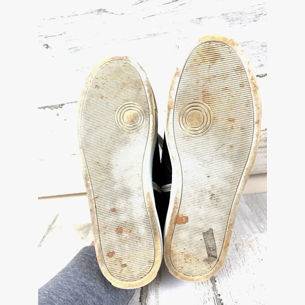 P448 Womens 10 Black Metallic Leather High Top Gold Lace Up Casual Sneakers